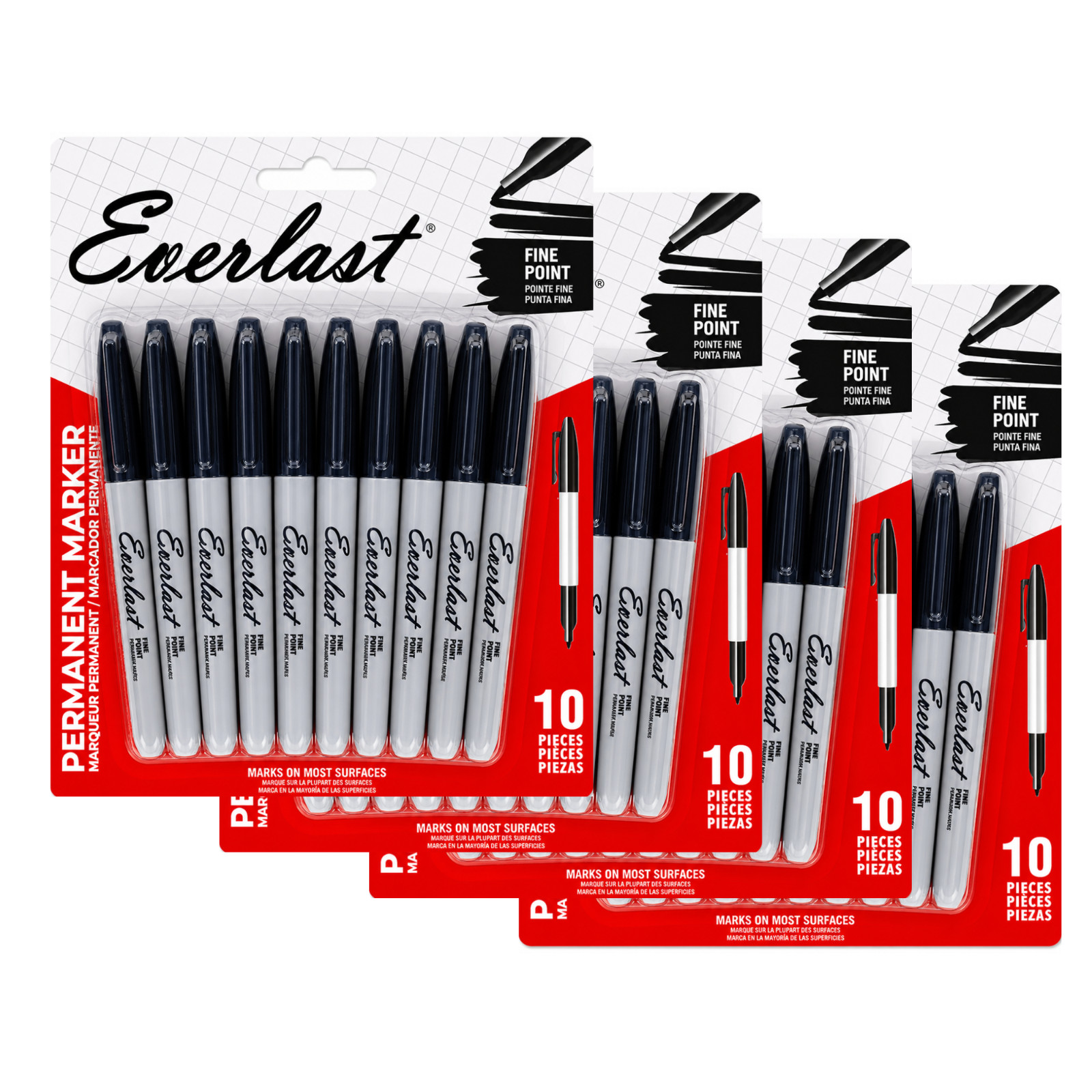 Everlast Permanent Marker Black 10 Pack Fine Point Office School Writing Marker