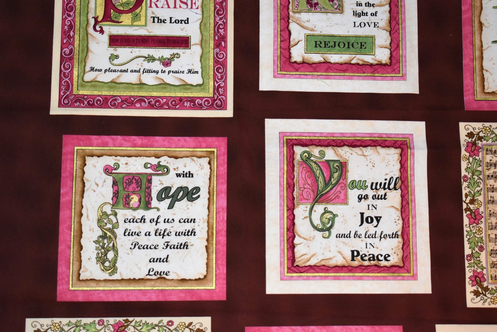Quilt Blocks Bible Verses Cotton Fabric OOP Religious Classic Inspirational