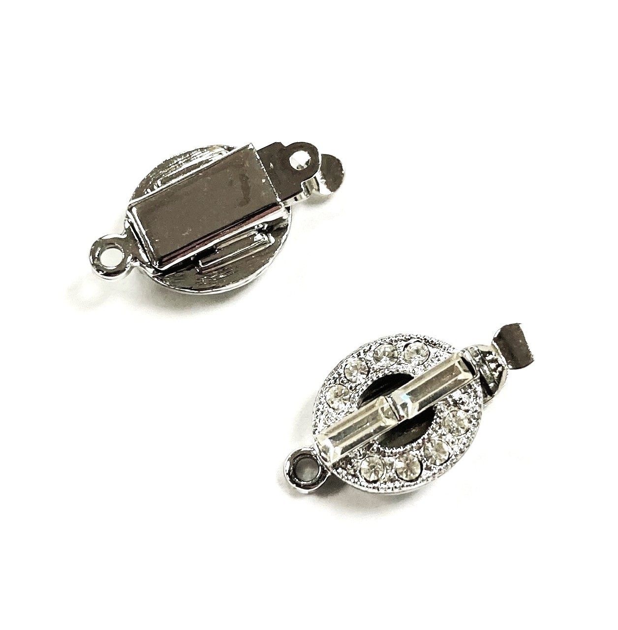 Vintage Crystal Double Baguette Rhinestone Border Silver Plated Round Clasp S883