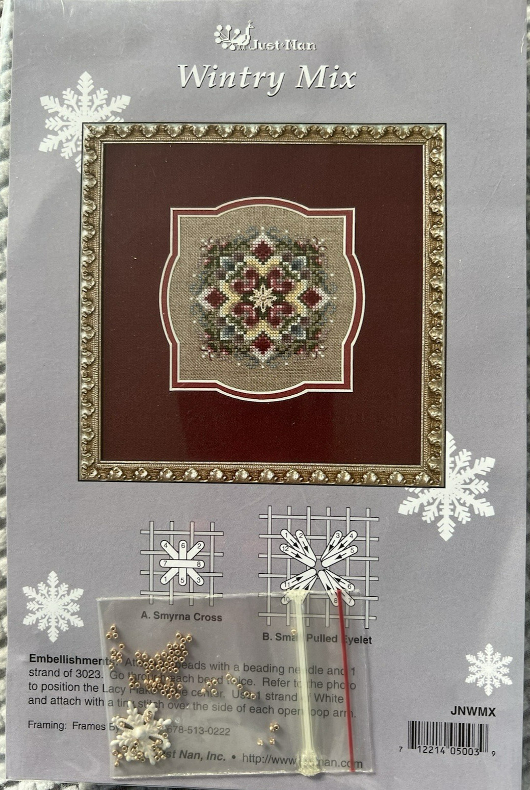 Just Nan Cross Stitch Chart & Embellishments Wintry Mix JNWMX 2005 28Ct NIP