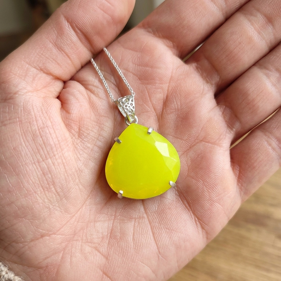 100-110CT Natural Yellow Opal Pendant Necklace, Fire Opal Style, Party Jewellery