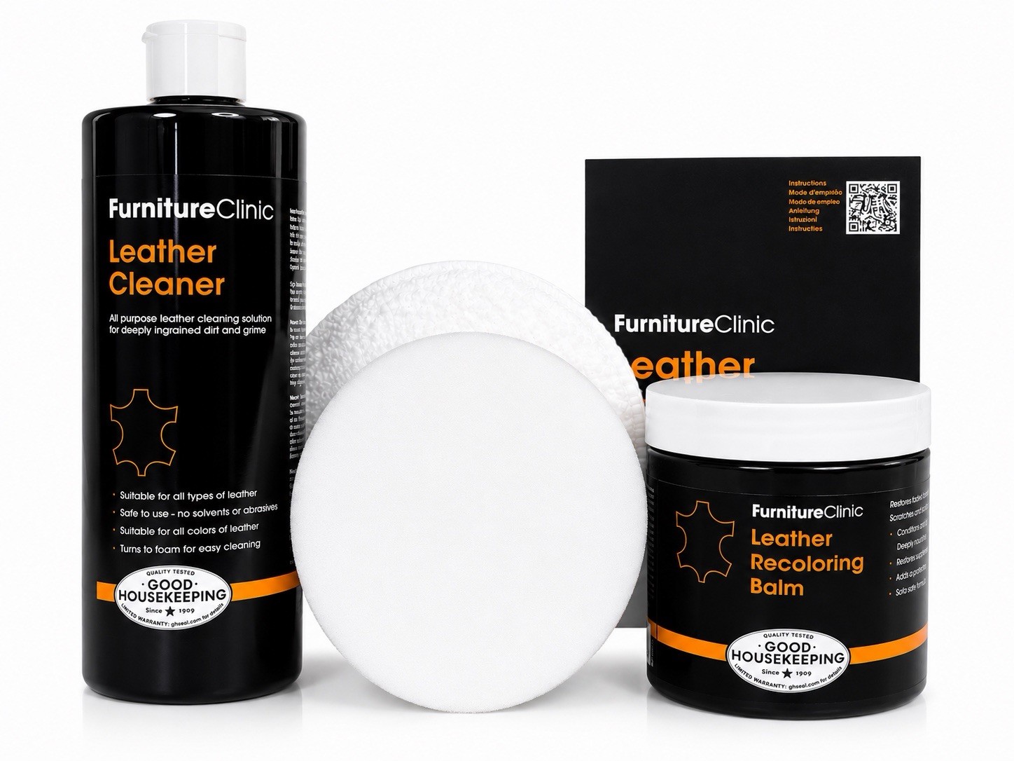 Leather Restoration Kit – Recoloring Balm, Cleaner, Sponge & Cloth for Repair