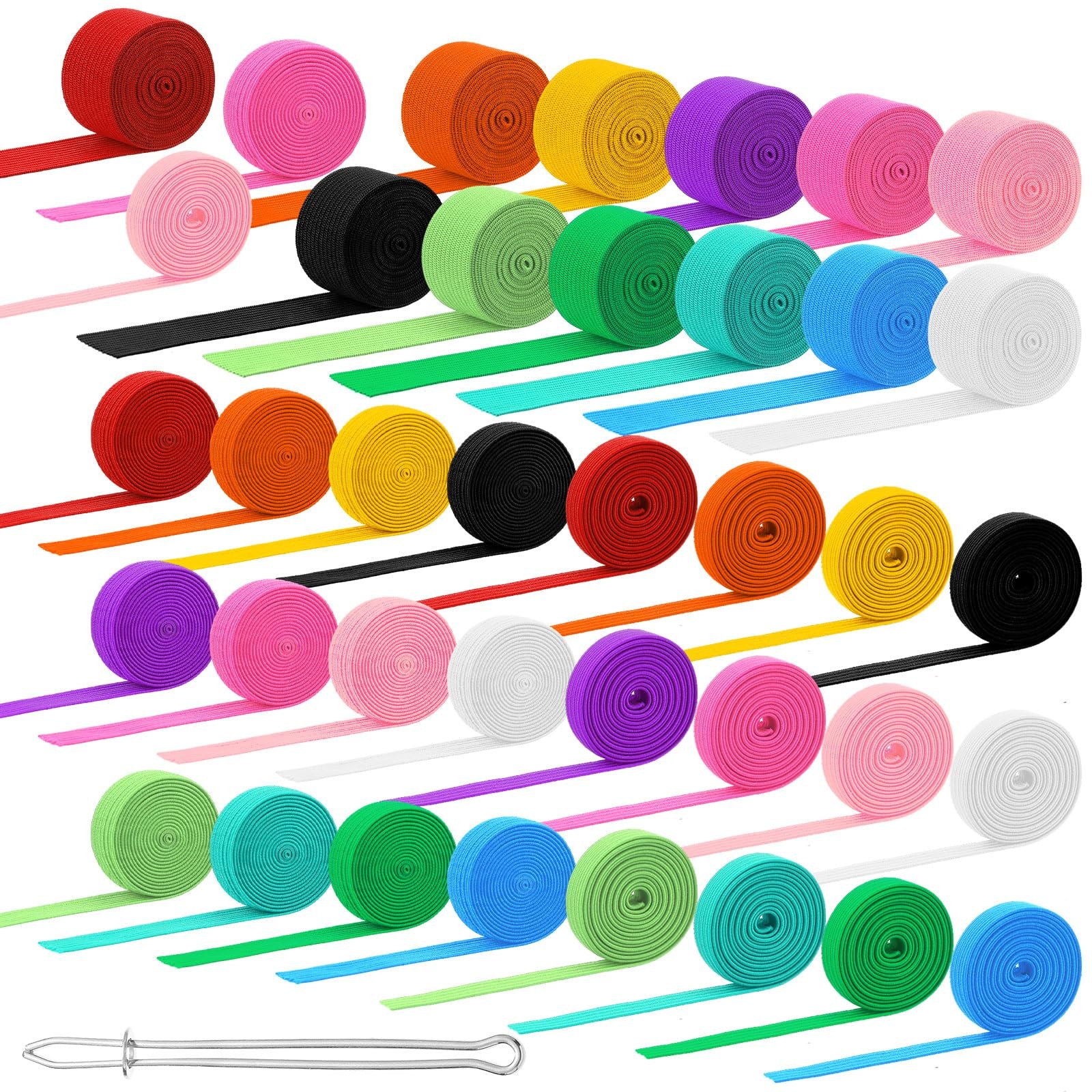 36 Yards Elastic Band 12 Colors 1/4 1/2 3/4 Inch Stretch Flat Band Sewing