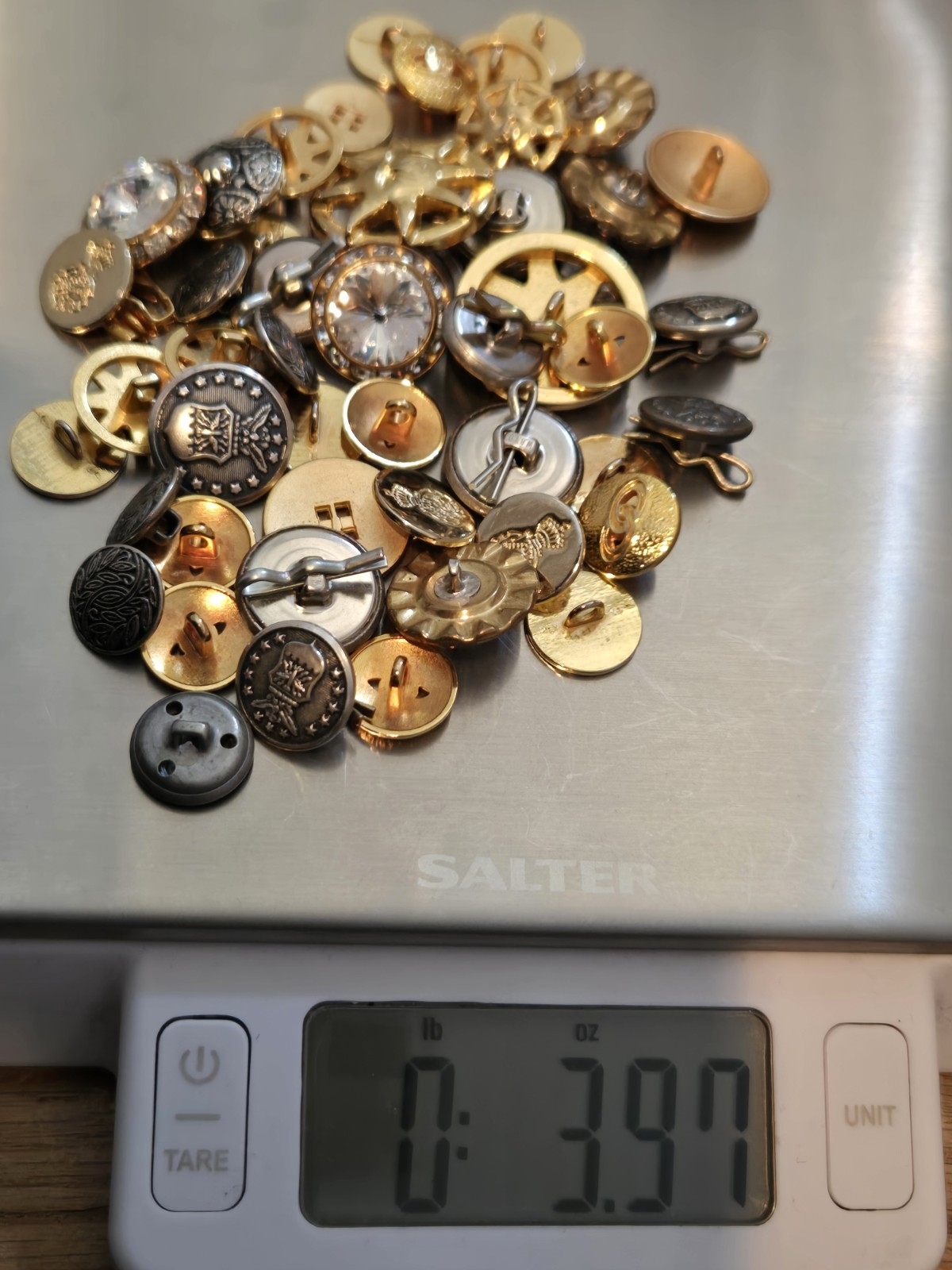 Mixed Lot Round Metal Shank Buttons Gold Silver Toned Black w/ Clear Rhinestones
