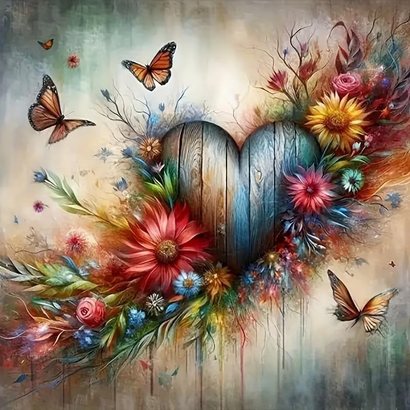 5D Diamond Painting Kits for Adults, Heart Flower Diamond Art Kits for Adults…