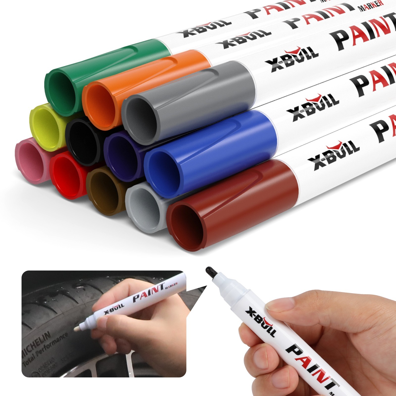 X-BULL 12Pcs Waterproof Permanent Paint Marker Pen Car Tyre Tread Rubber Metal