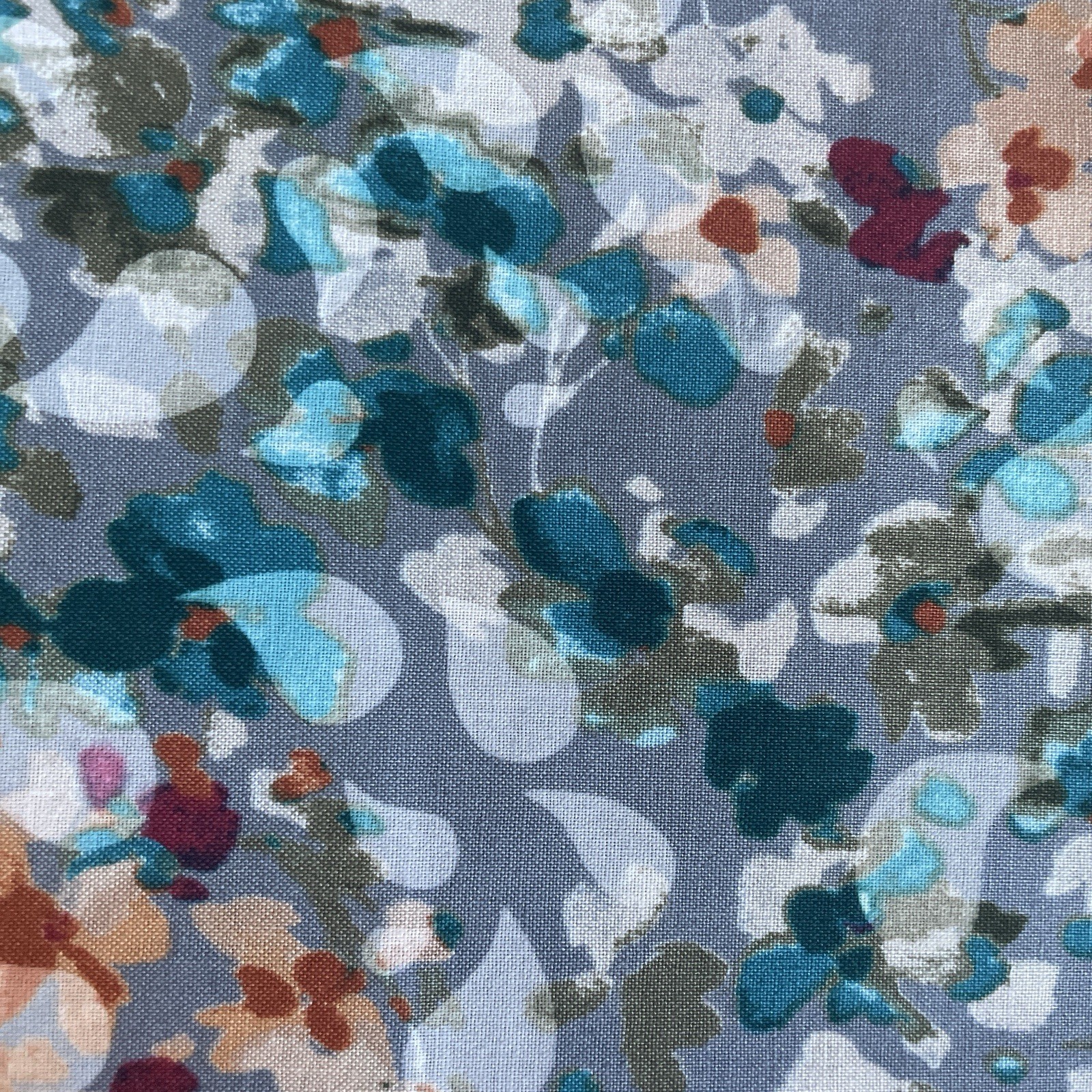 Autumn Mist Abstract Blooms Flowers Gray Orange Turquoise Hoffman 1.6 Yards