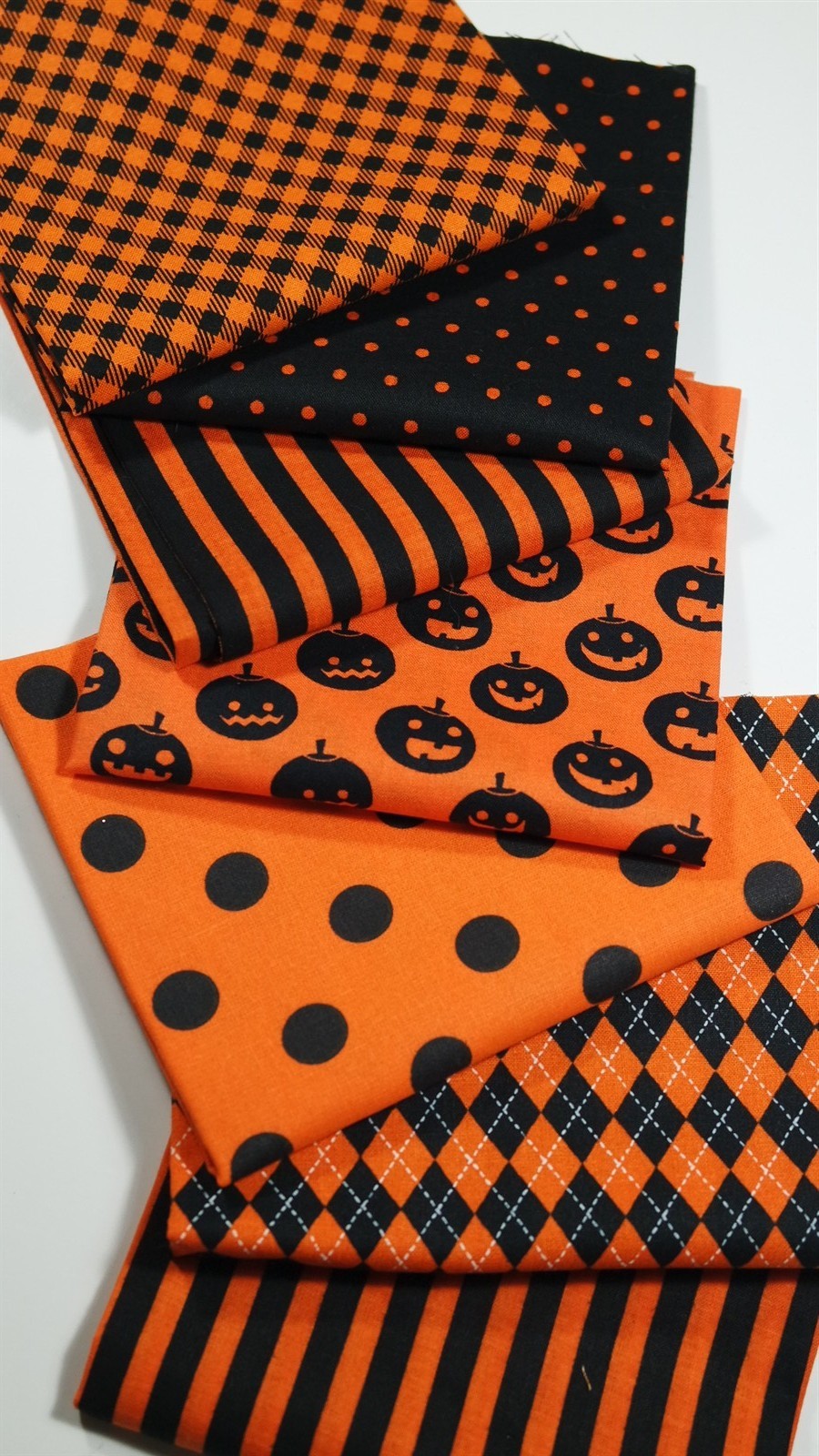VTG Primitive Halloween Black Orange Pumpkin Dot Stripe Quilt Fabric Scrap Lot