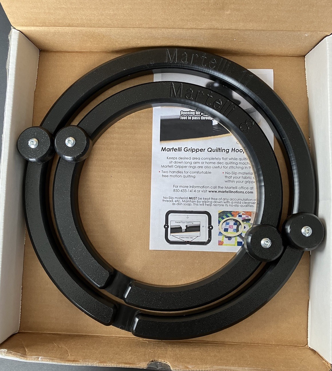 Martelli Free Motion Quilting Gripper Hoops 8” & 11” Gripper Rings Made in USA