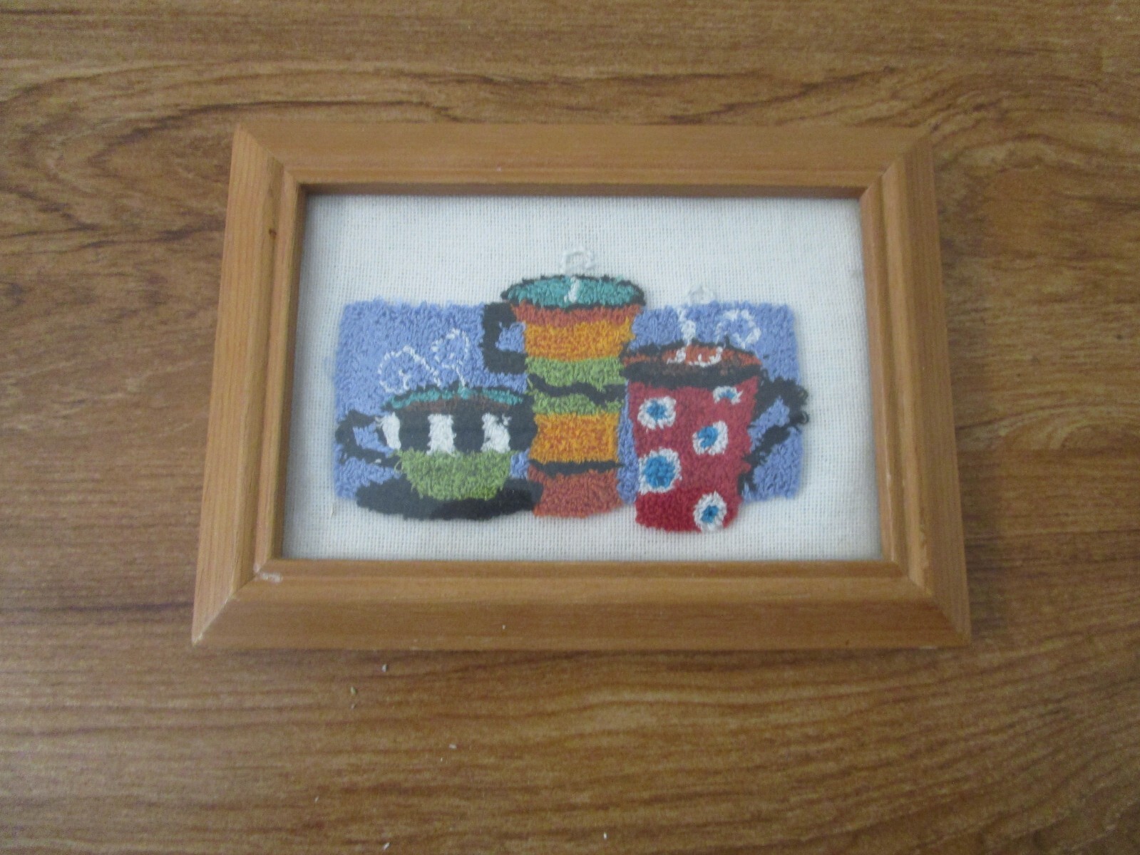 Framed Needlepoint Art Work Contemporary Coffee Cups Friendship Gift