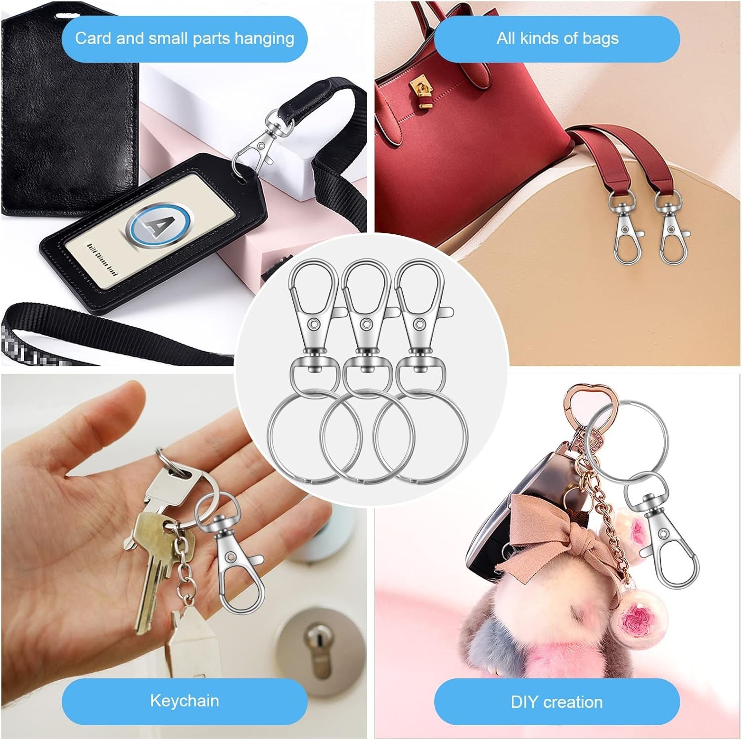 70PCS Swivel Snap Hooks with Key Rings Metal Lobster Claw Clasps for Crafts