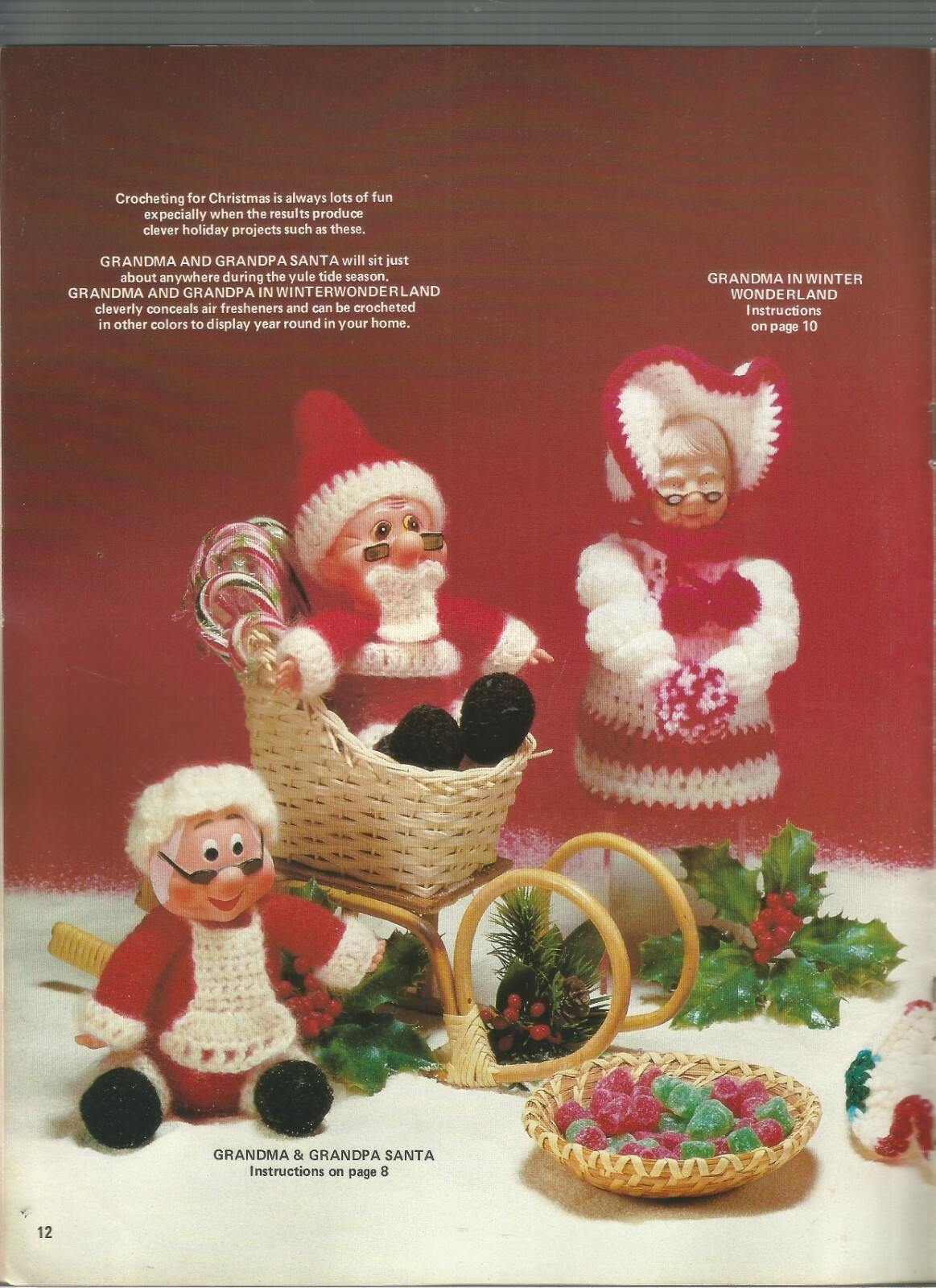 Crochet Patterns Santa Doll Dog Clown Poodle Container Bunny E13