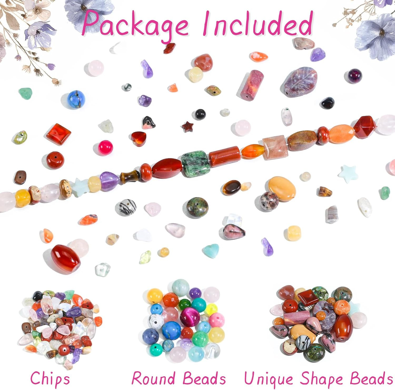 450PCS Mixed Natural Stone Beads Assorted Gemstones for Jewelry Making Crafts
