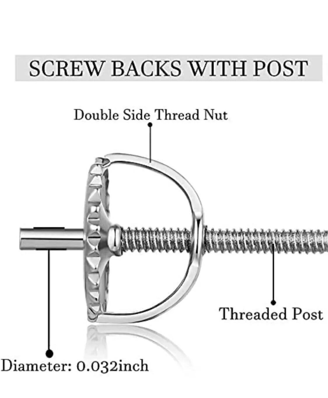 14k White Gold Replacement 1-Pair Screw Back for Stud Earrings Top Quality