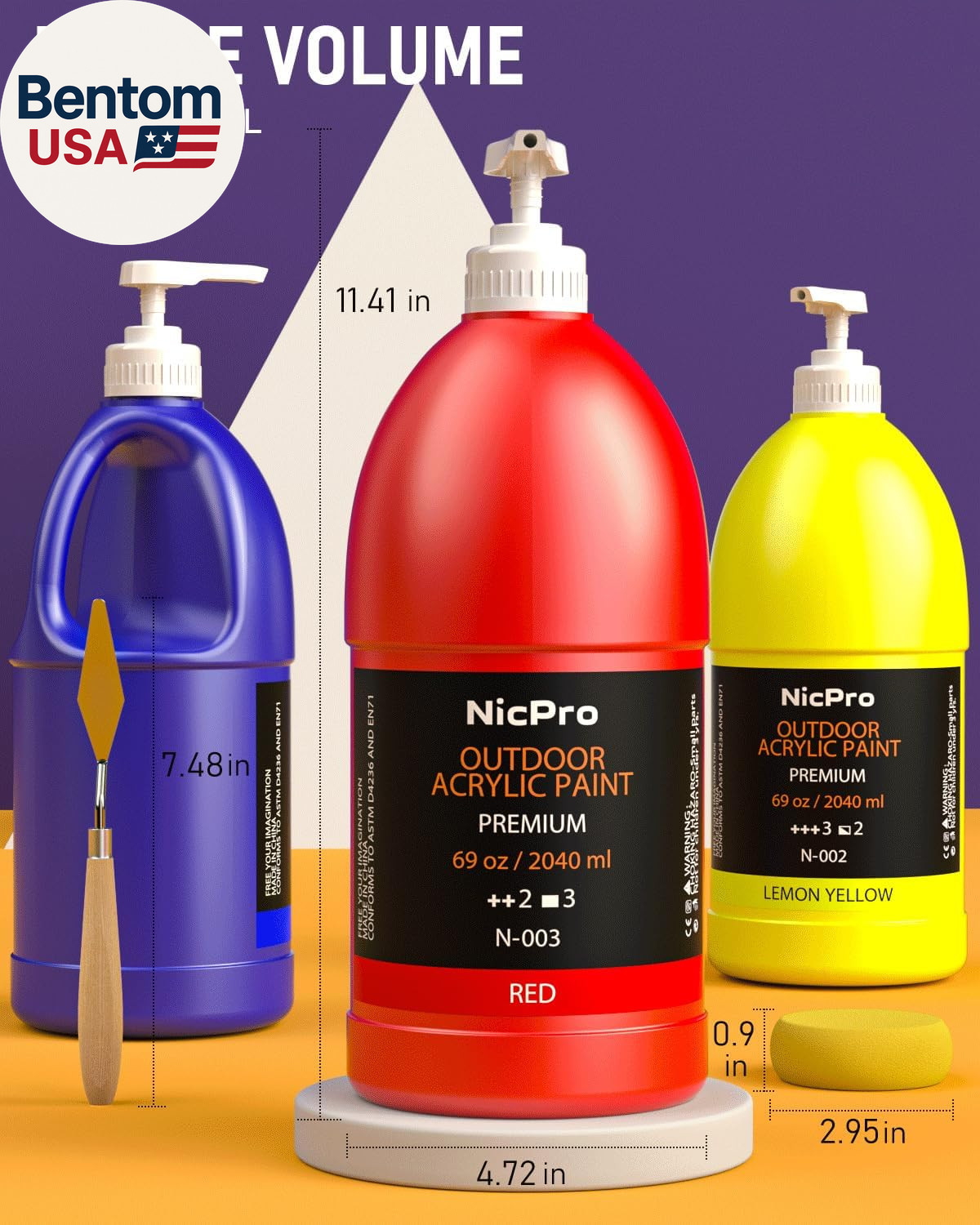 6 Colors Large Bulk Outdoor Acrylic Paint Set (69 Oz, 2040 Ml) Rich Art Painting