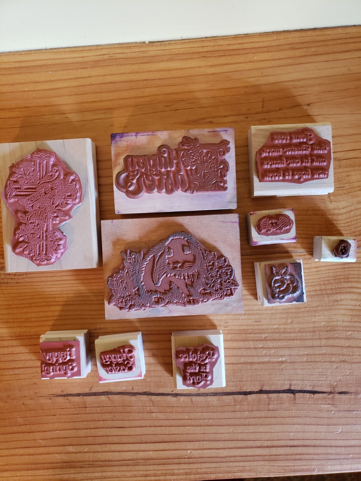 Lot of 50+ Wooden Rubber Stamp Valentine Easter Christmas Religious Bears Garden
