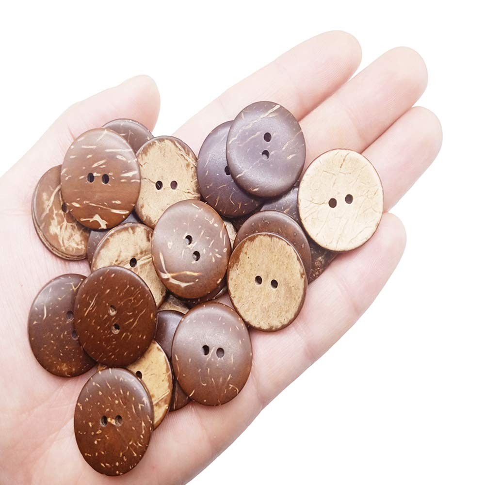 150 PCS 1 Inch New Thick Coconut Shell 2 Holes Button Crafts Sewing Decor
