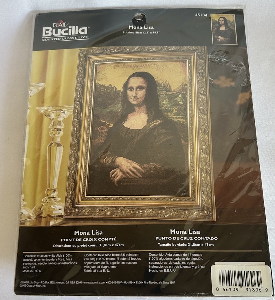 Bucilla Counted Cross Stitch Kit 45184 Mona Lisa 12.5 x 18.5” New