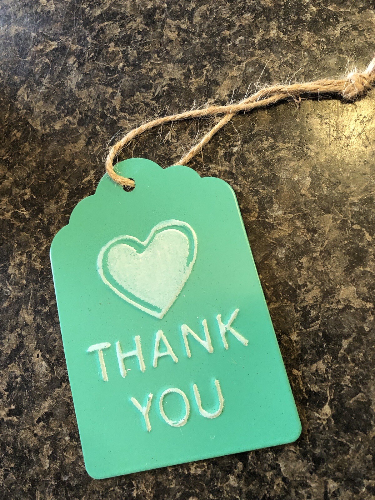 Metal Gift Tag THANK YOU 3”x4” with Jute String