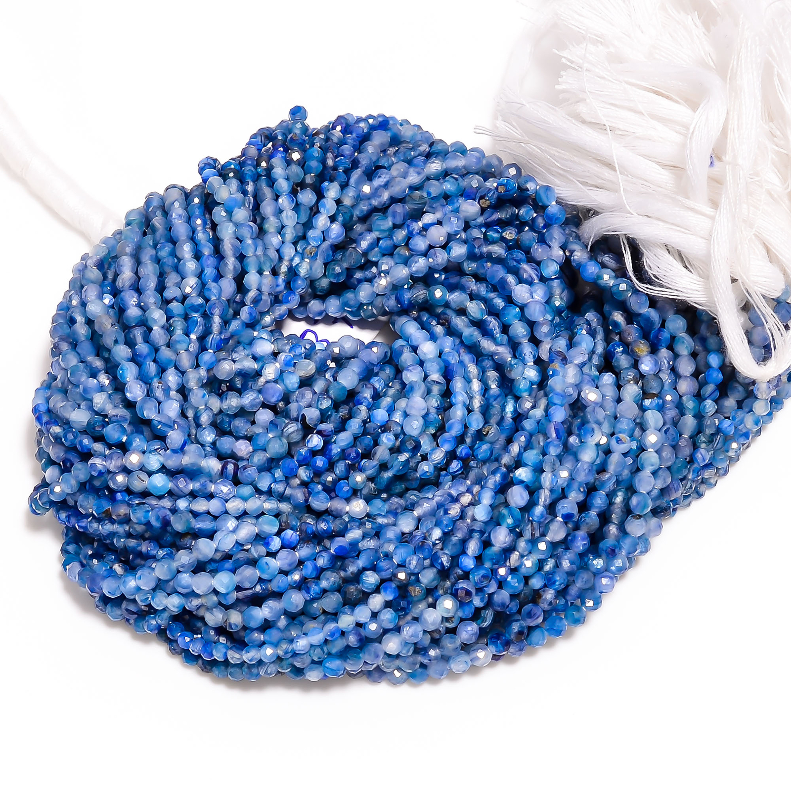 Natural Blue Kyanite Gemstone Round Shape Faceted Beads 3X3 mm Strand 12.5″ G387