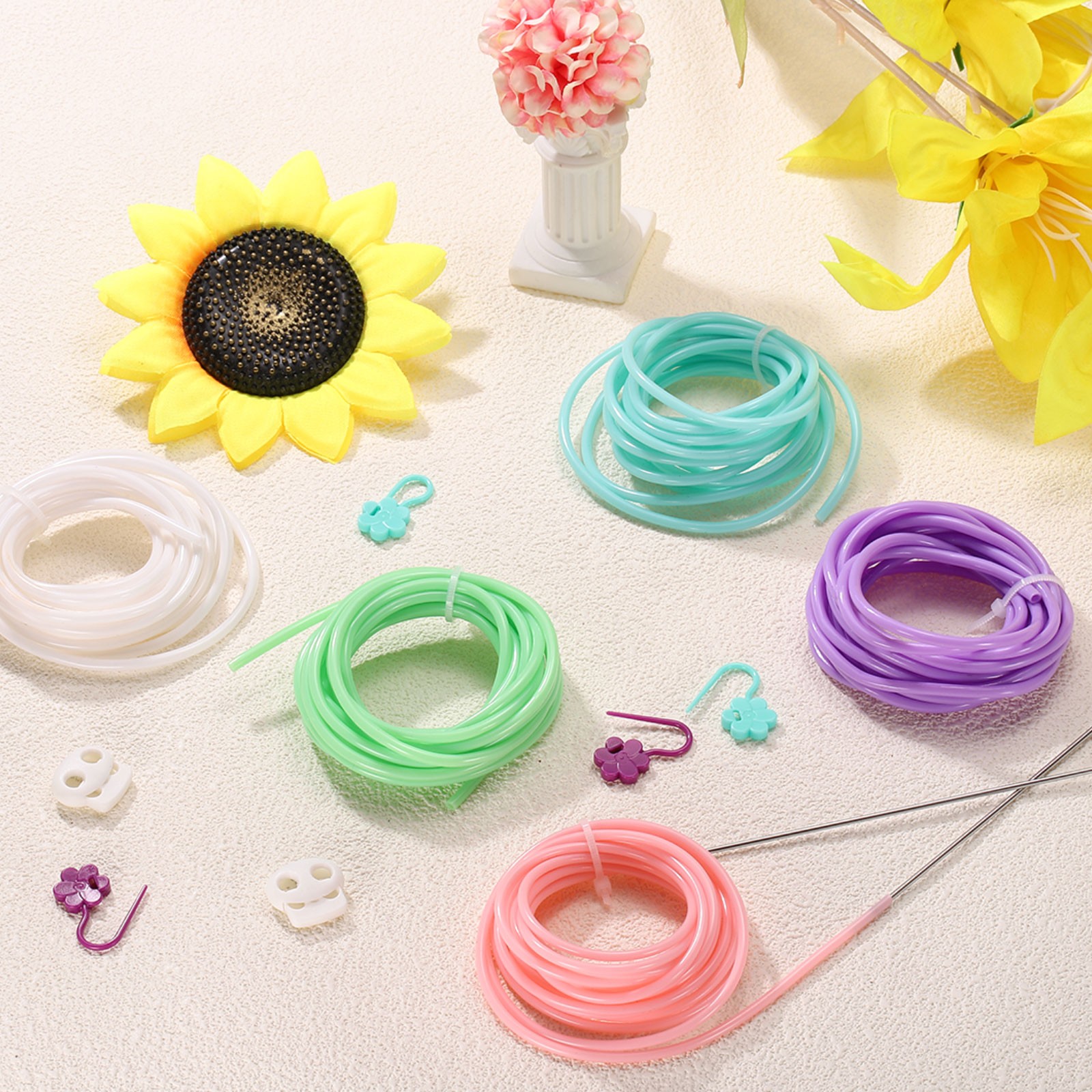 Knitting Stitches Holder Set 2.8mm/2.5mm x 2.7 Yards Knitting Cords(Pink/Green)
