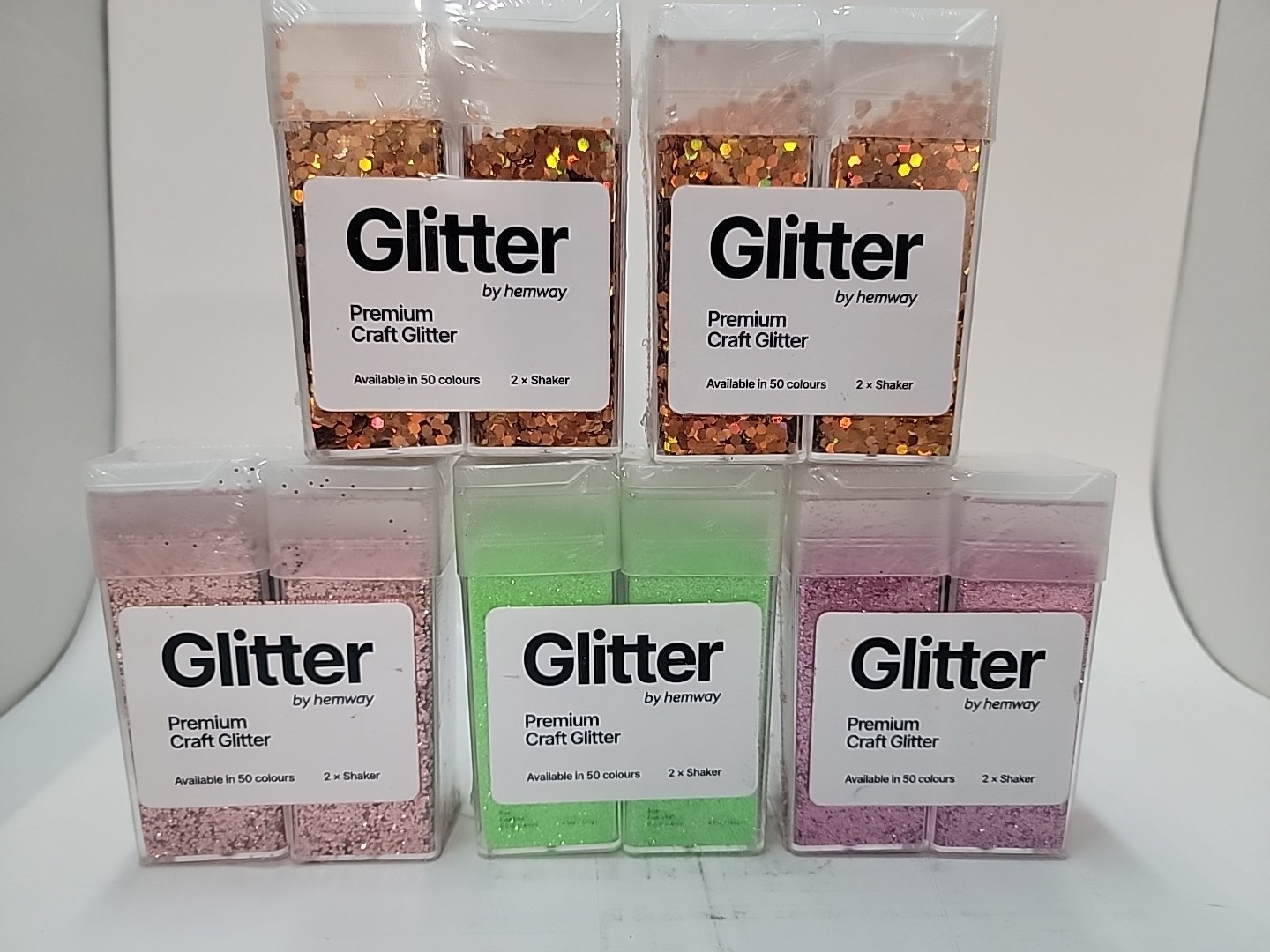 Hemway Craft Glitter Shakers 5-2 Packs. 10 Shakers. Mixed Colors. And Styles