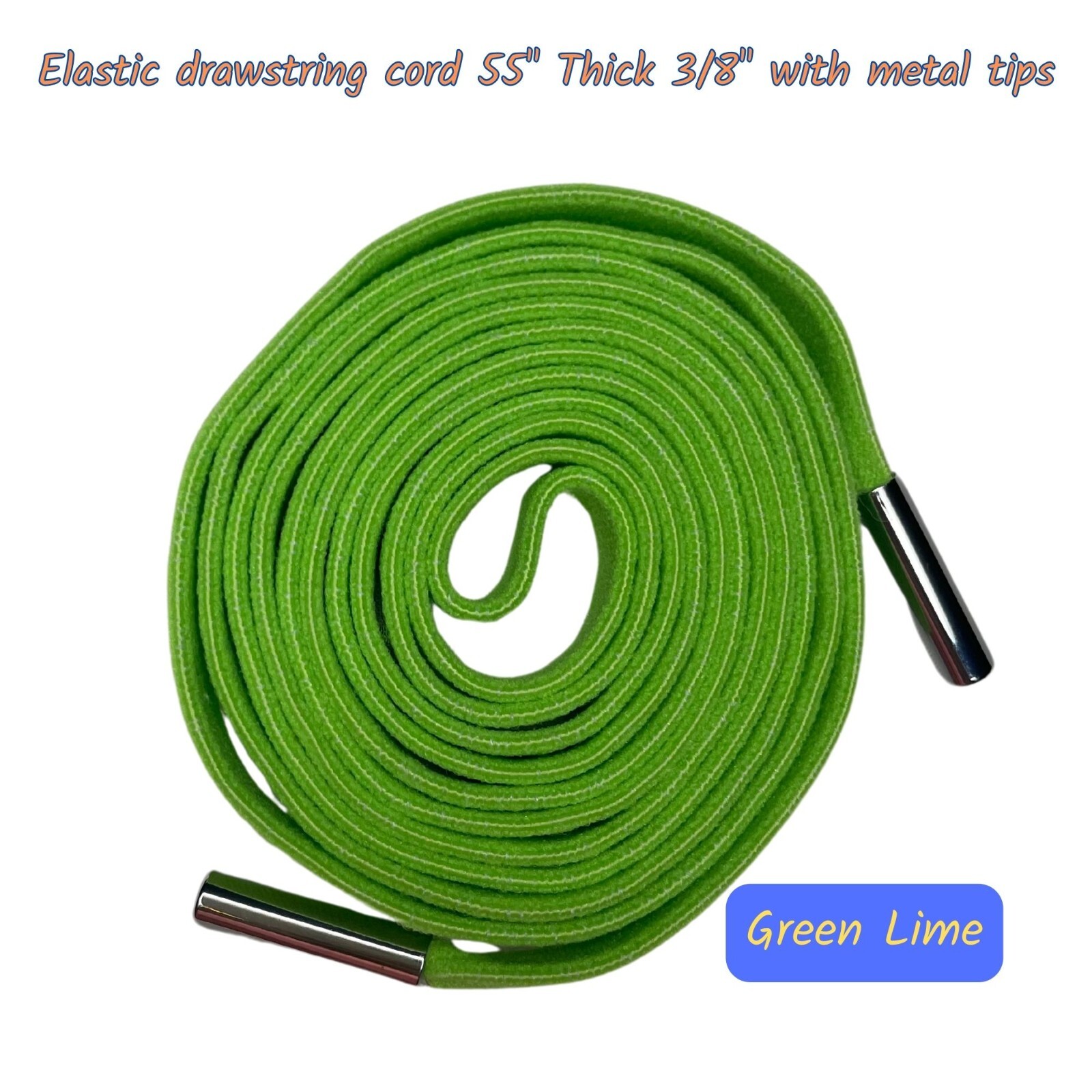 Flat drawstring cord replacement 55″ Thick 3/8″ with metal tips. Stretch cords