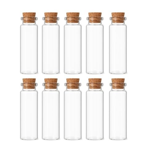 10Packs 20ml Small Clear Glass Bottles with Corks Mini Transparent Vials with