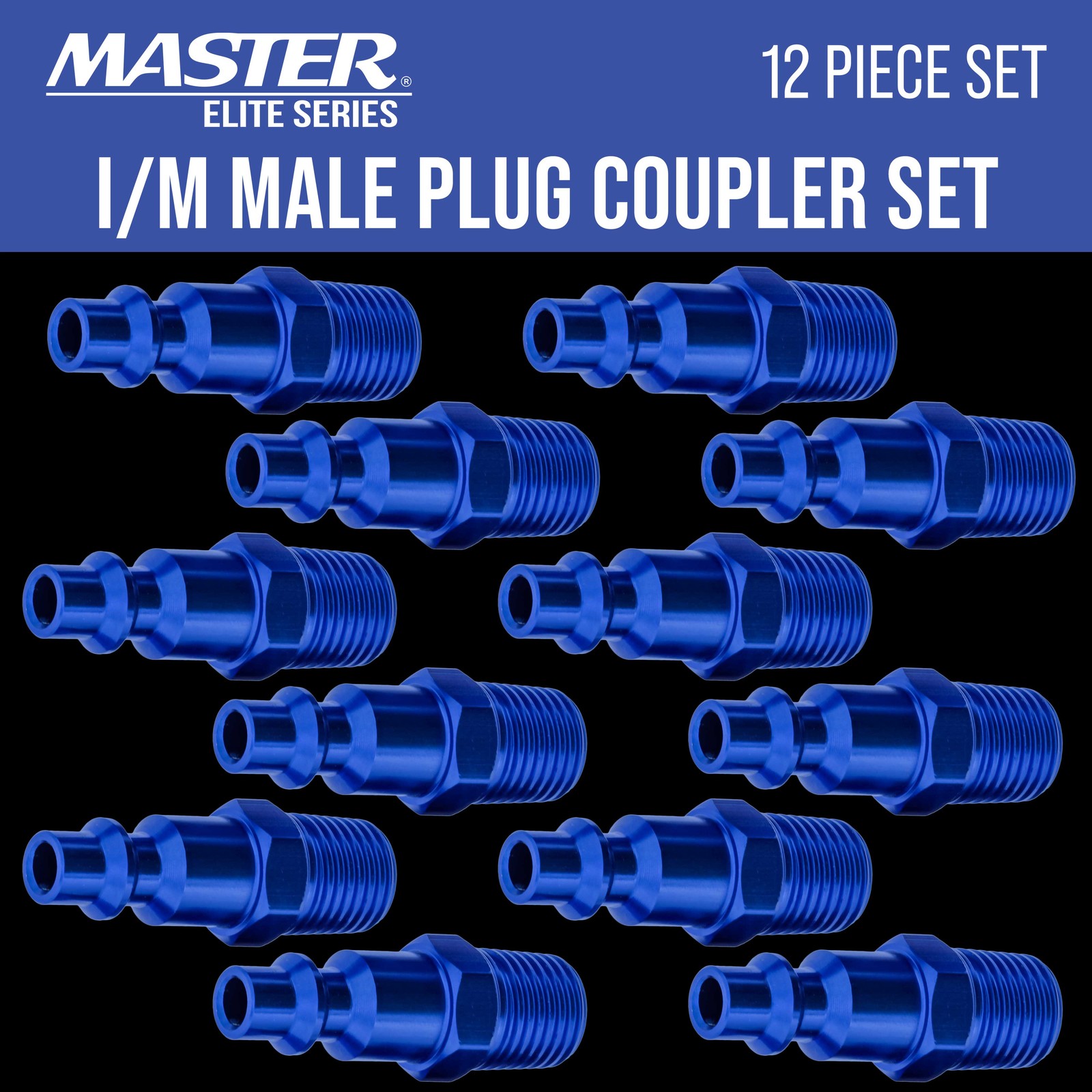 12 Pc Master Elite Industrial I / M Type Plug Air Fittings Set, 1/4″ NPT Male
