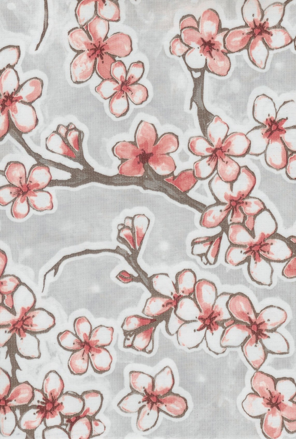 Oilcloth Fabric Cherry Blossom Fuji Grey Pattern Sold in Yard or Bolt