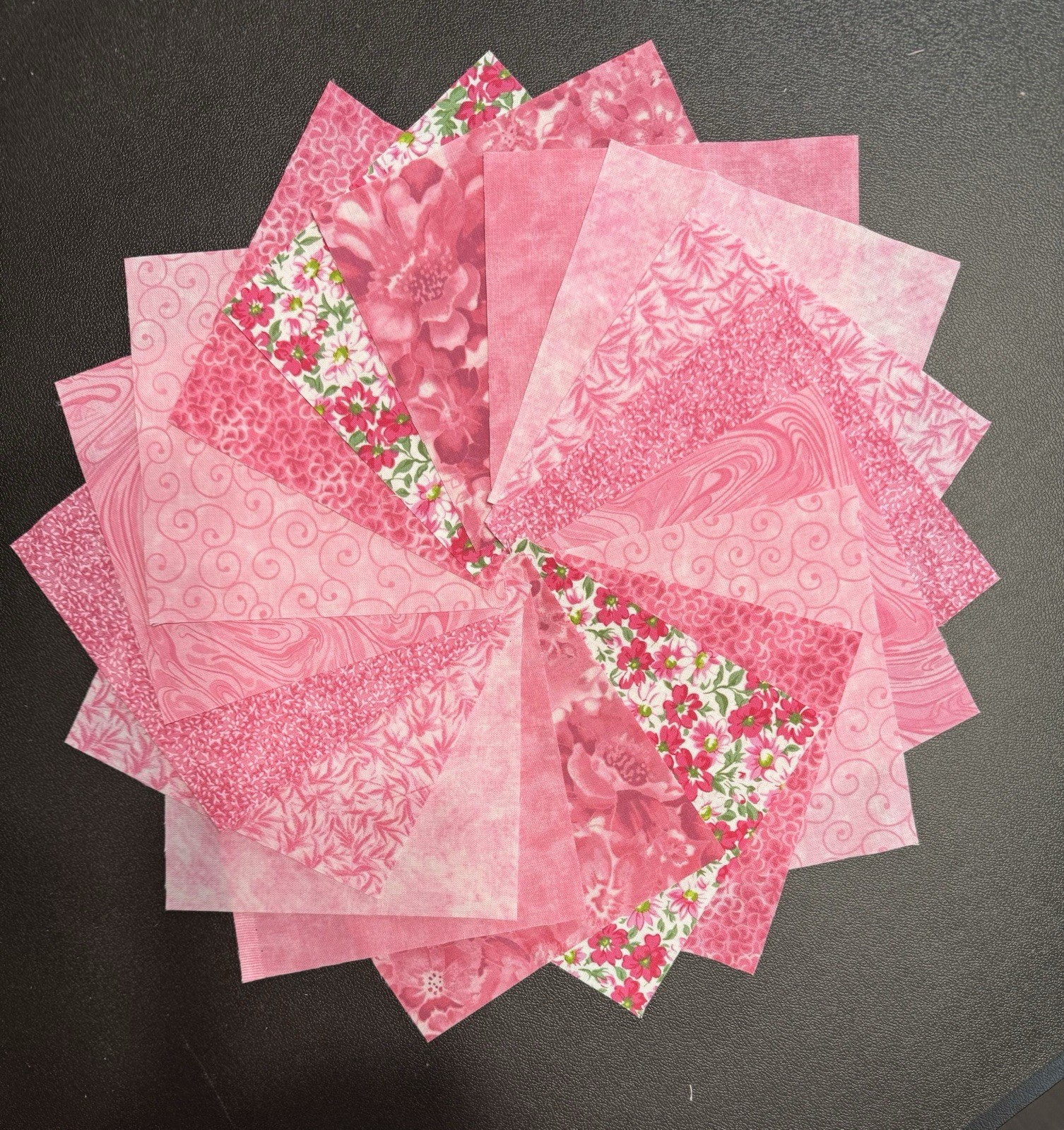54 piece ALL PINK charm pack 5″ squares cotton 9 Designs