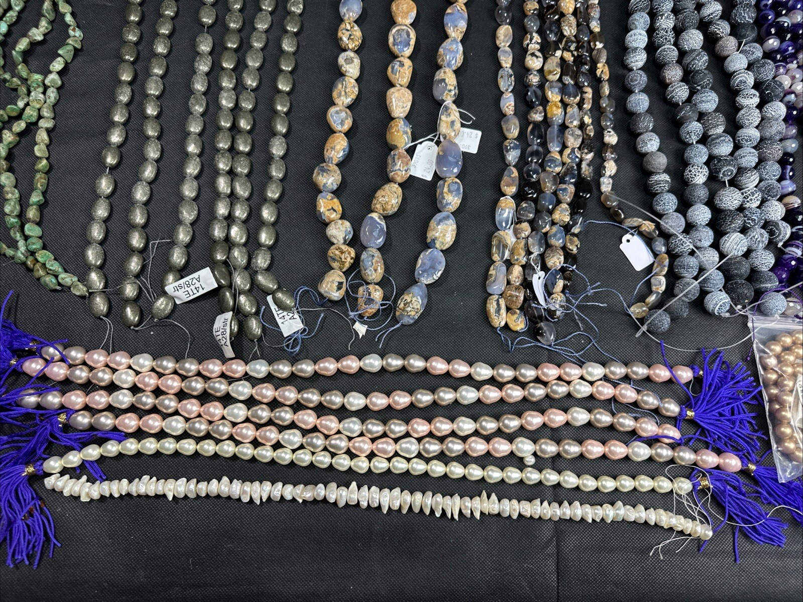 Lot of Fine Jewelry Strands Of Beads,Spacers, Pearls, Pyrite, Fire Agate & Other