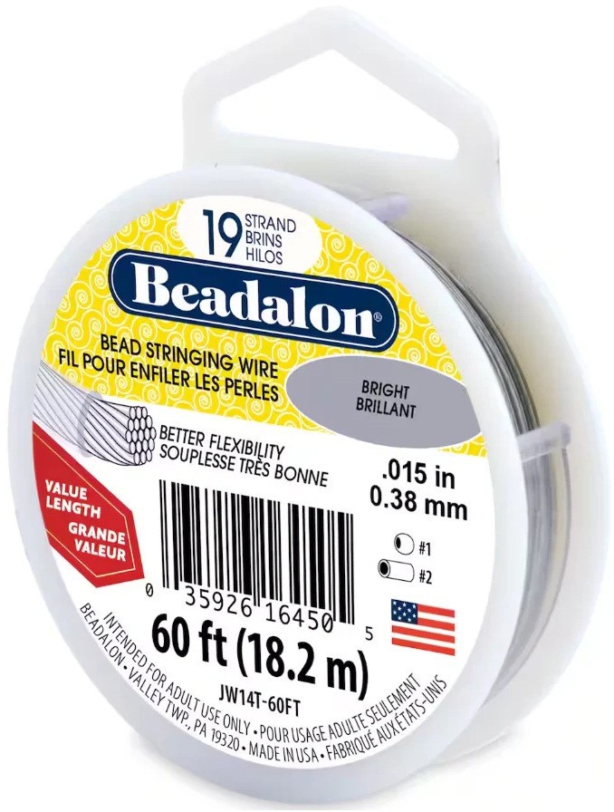 Beadalon 19 Strand Bead Stringing Wire ~ Bright ~ .015 in 60 ft