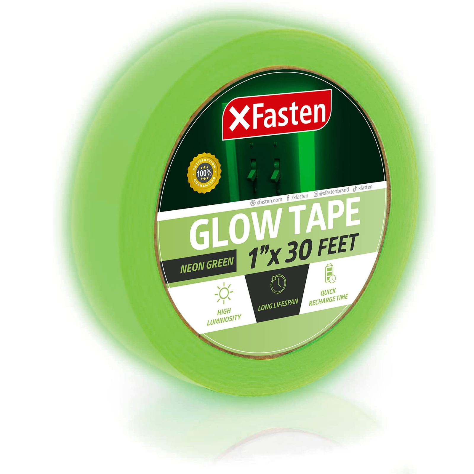 XFasten Glow in The Dark Tape, Yellow/Green, 1-Inch x 30-Foot Photo-Luminesce…
