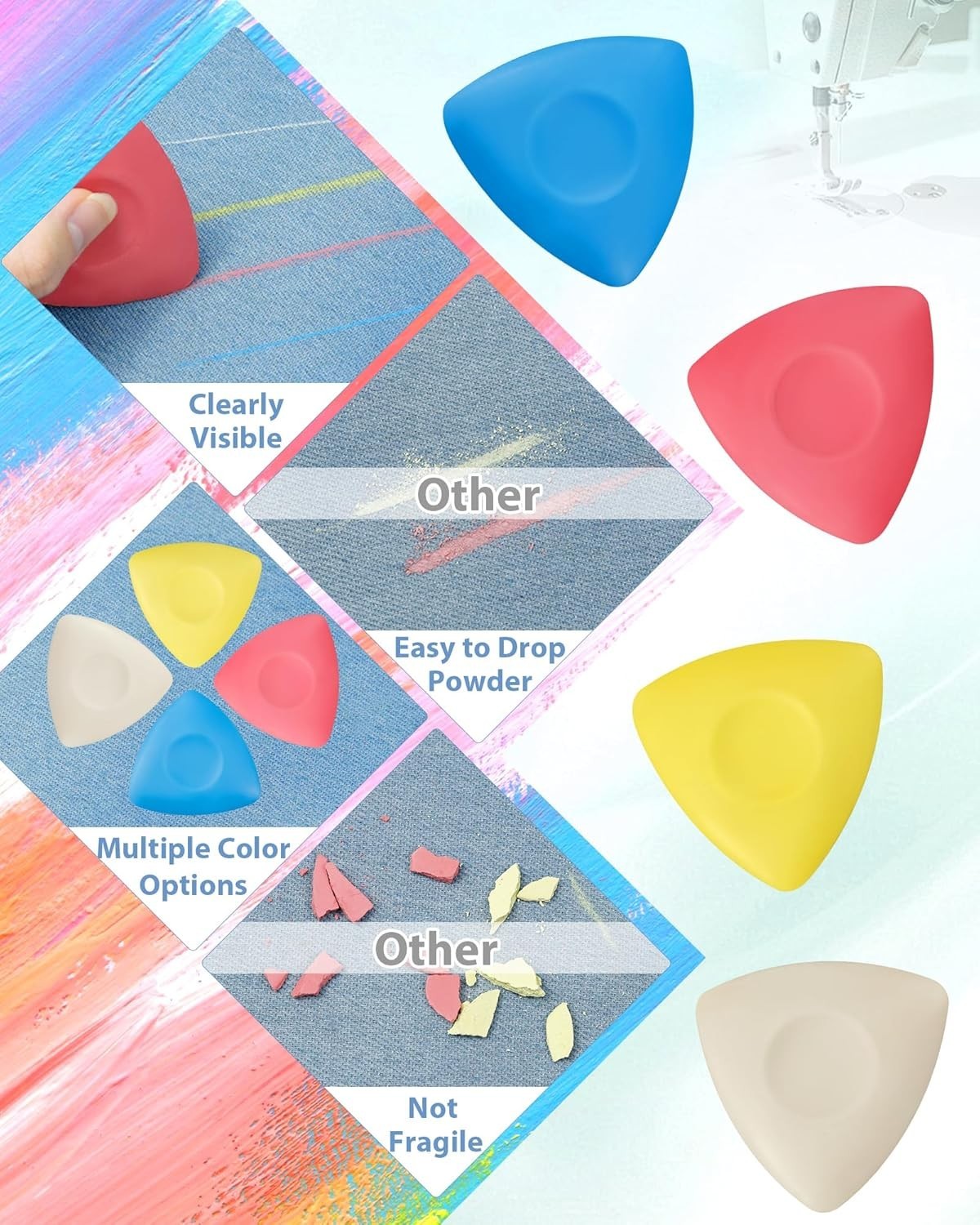 4Pcs Tailors Chalk, Triangle Sewing Chalk for Fabric, Fabric Markers for Quil…