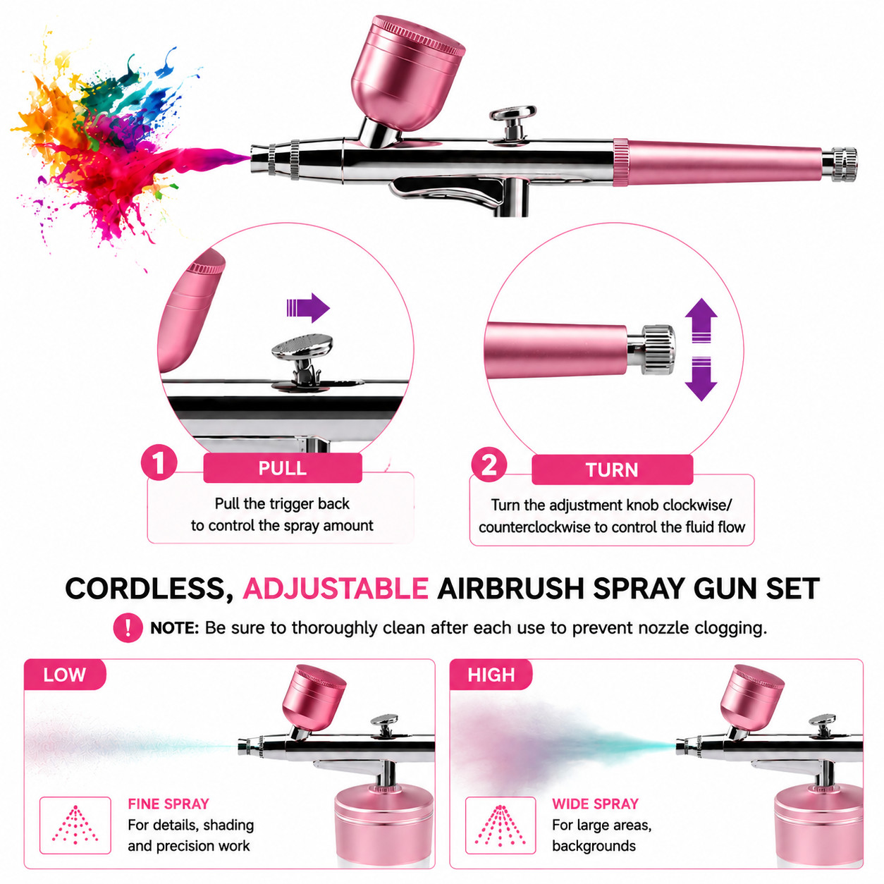 Dual Action Gravity Feed 0.3mm Gun Spray Airbrush Nail Art Paint Tattoo Tool Set