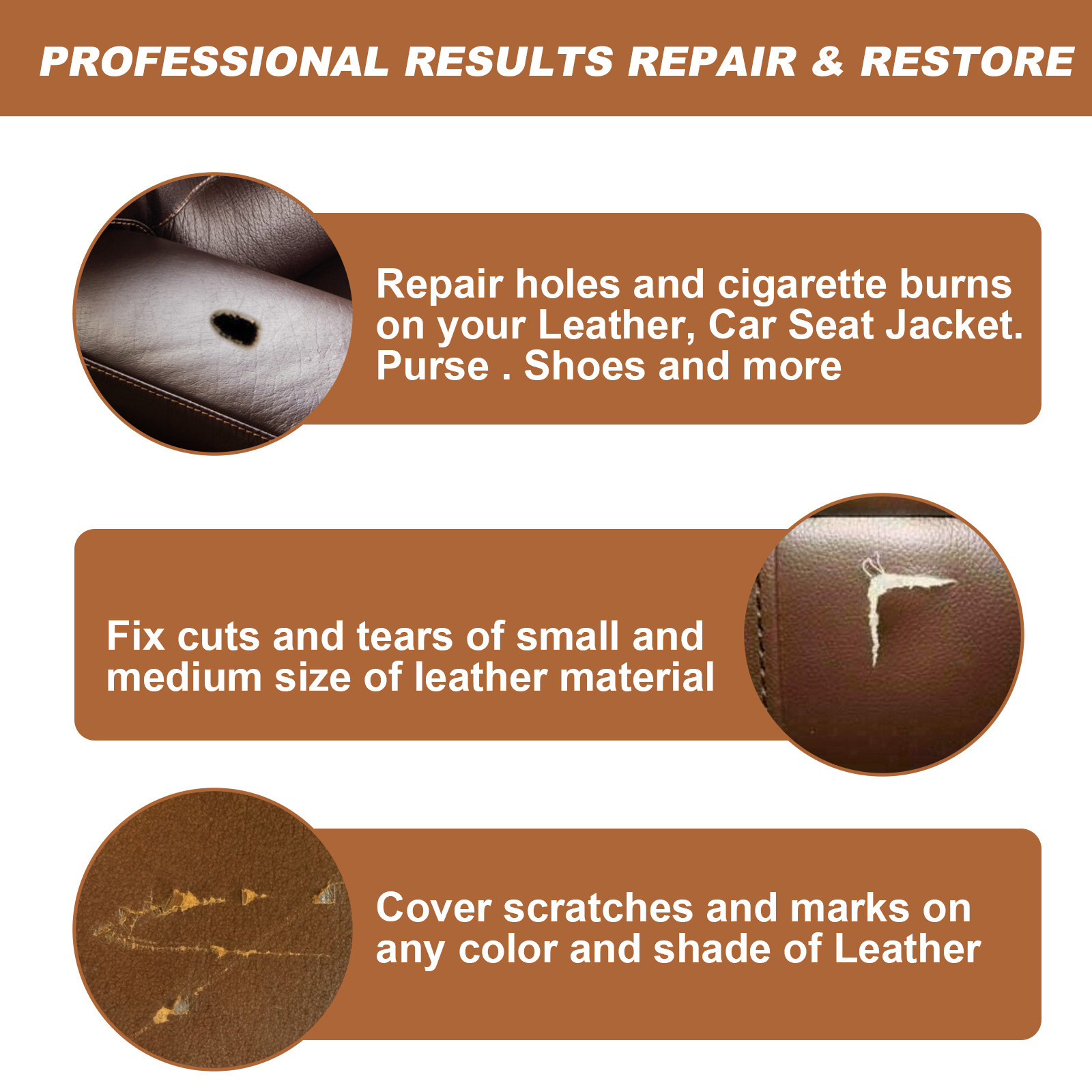 Leather Repair Filler Cream Kit Restore Sofa Car Seat Scratch Scuffs Dark Brown