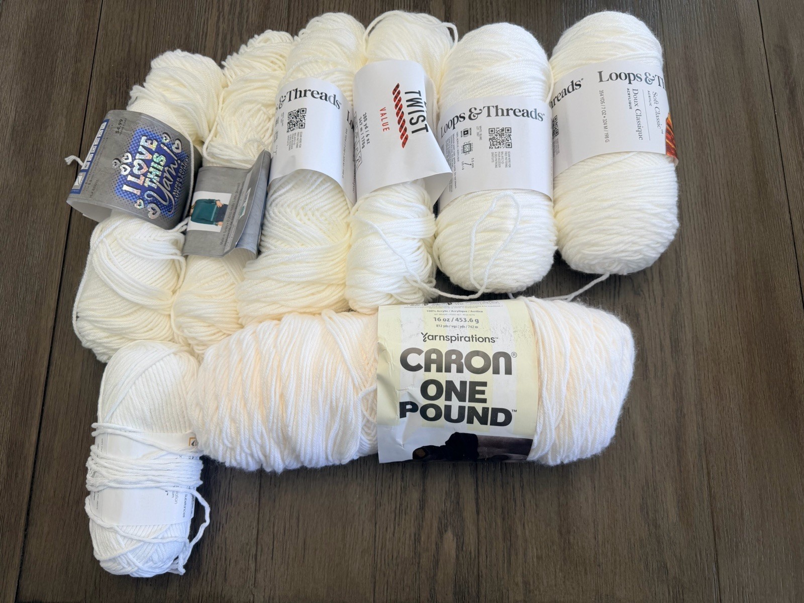 Lot of white yarn- multiple brands