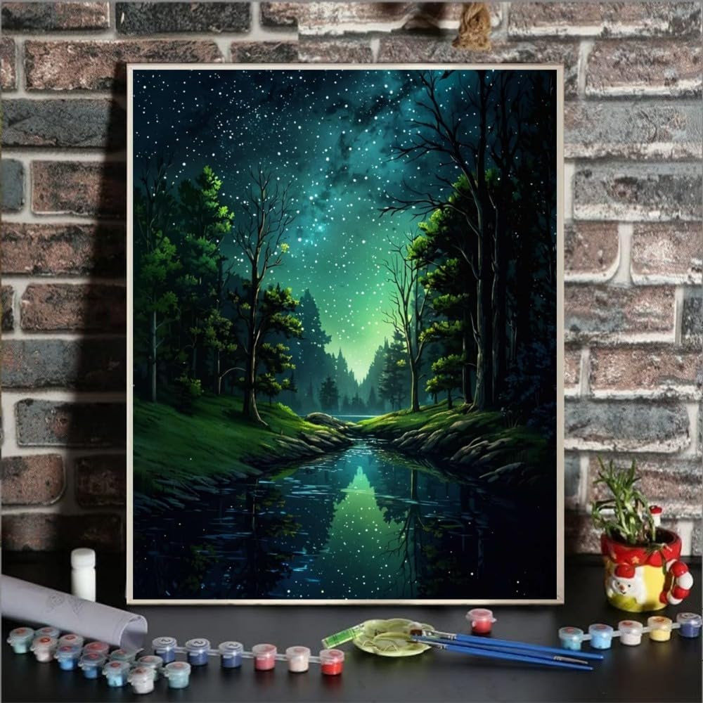 Ldazao Starry Night Paint by Numbers Kit for Adults Beginner Forest Adult Paint