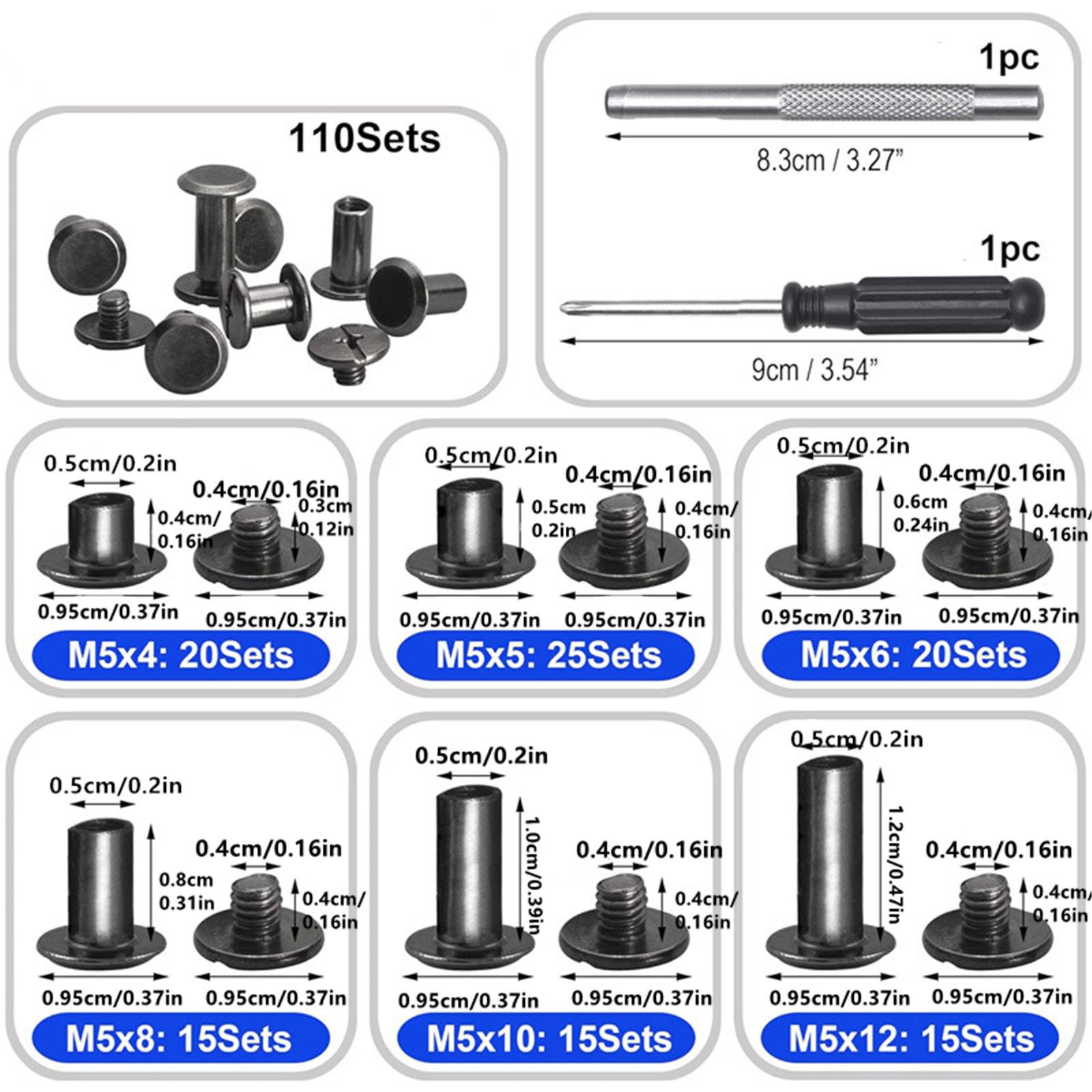 110set/pack For Leather Craft Product 6 sizes Chicago Screws Durable and Sturdy