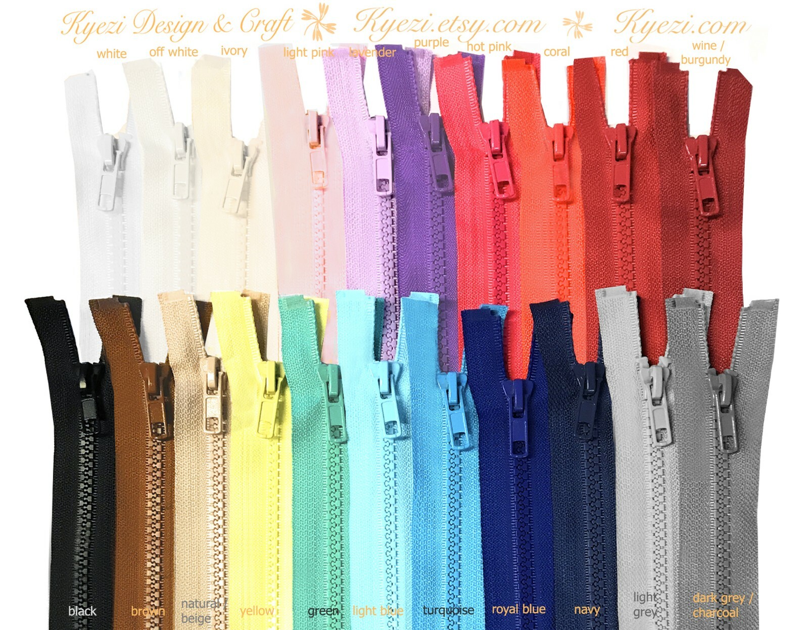 5 – 25 pc Chunky Plastic Separating Zipper / Gauge 5 – 14″, 16″, 18″, 20″, 22″