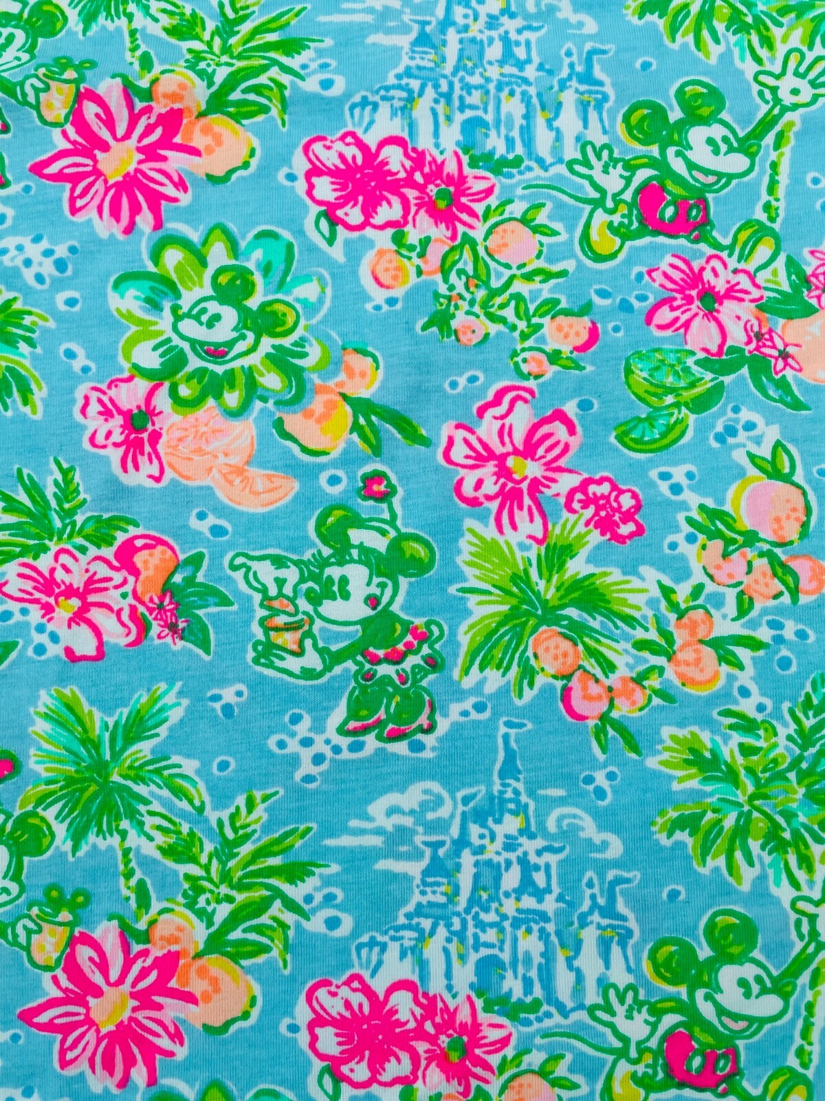 Lilly Pulitzer Slub Cotton Fabric Blue Ibiza Lilly Loves Disney 1 yd 36″x 60”