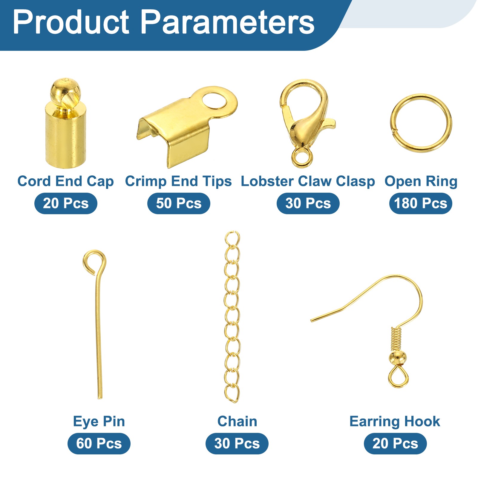 390Pcs Jewelry Making Supplies, 7 Type Jewelry Findings Accessories, Gold