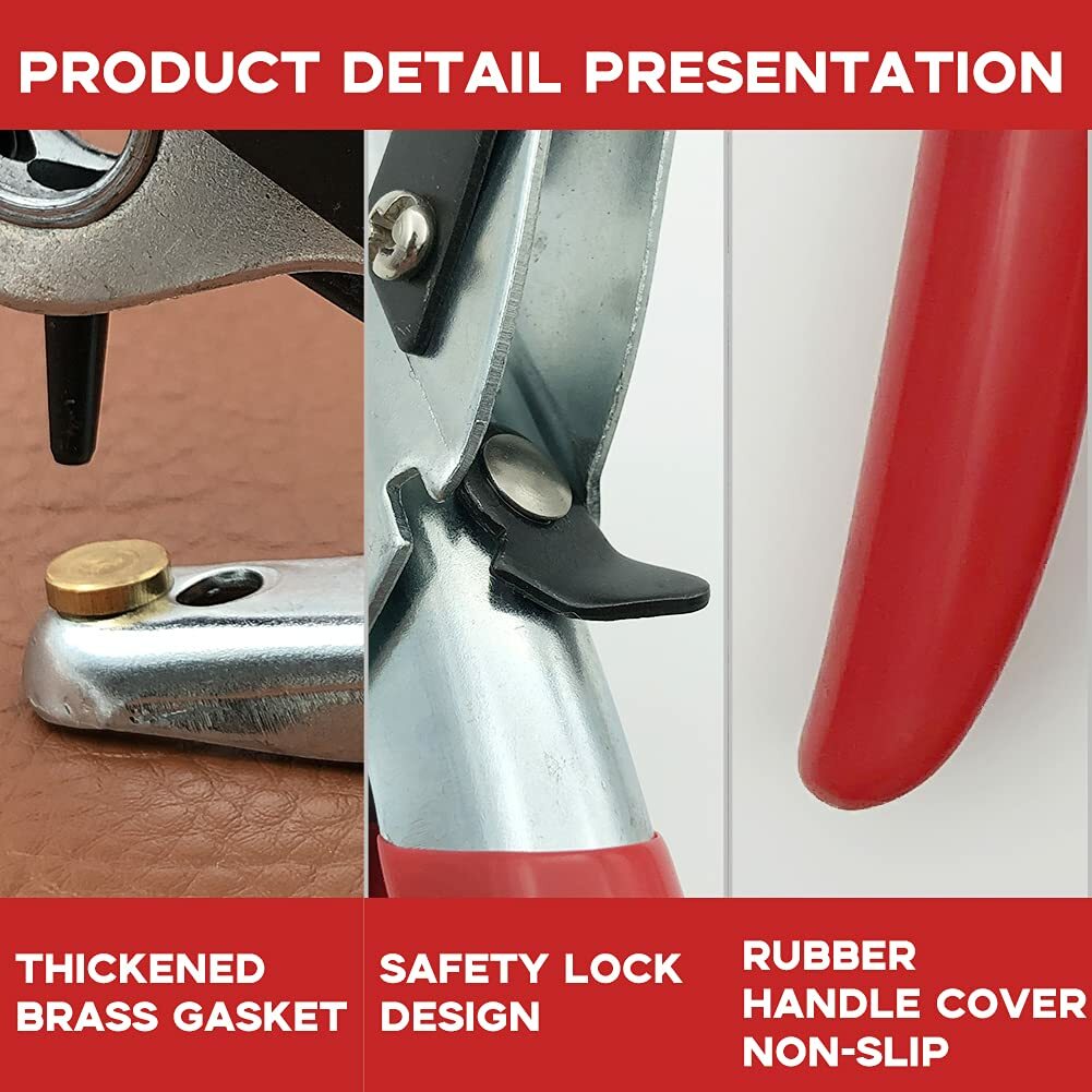 Leather Hole Punch Belt Tool 6 Sizes Puncher Revolving Pliers Heavy Duty +Marker