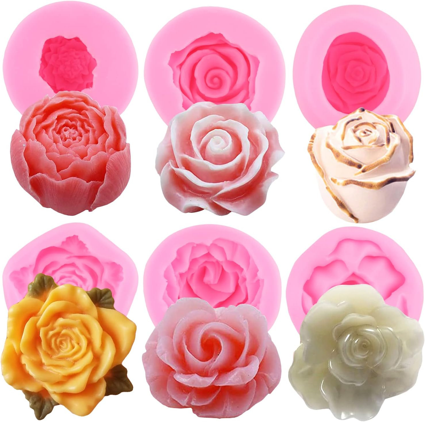 3D Bloom Rose Flower Fondant Silicone Molds for Candle Soap Making Cake Decorati