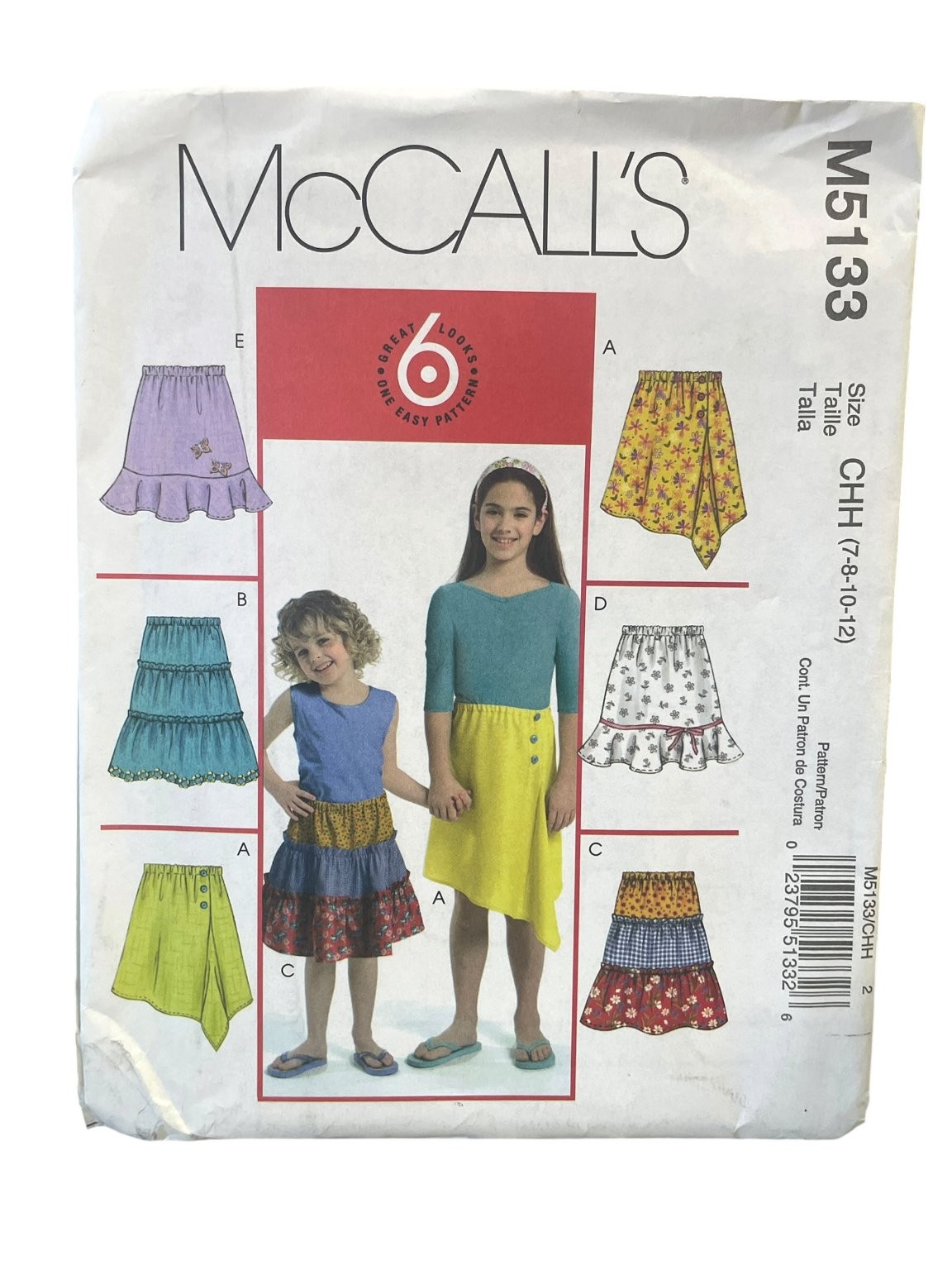 McCall’s M5133 Girls Skirts CHH 7-8-10-12 Ruffled Tiered Asymmetrical