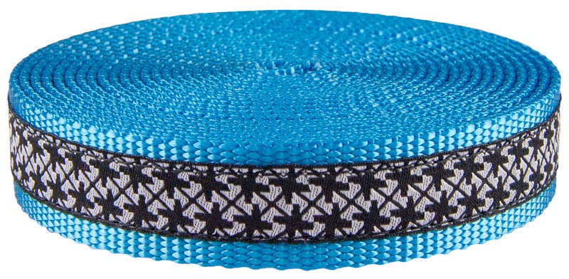 1 Inch Black and White Pinwheels Ribbon on Ice Blue Webbing Closeout, 50 Yards