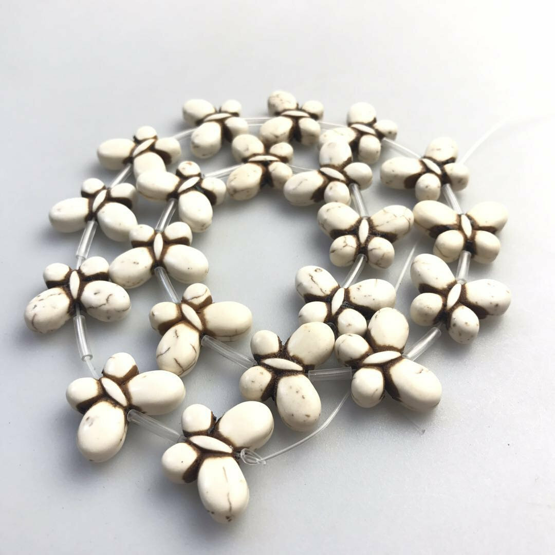 White Howlite Turquoise Butterfly Shape Beads 15x20mm 15.5″ Strand