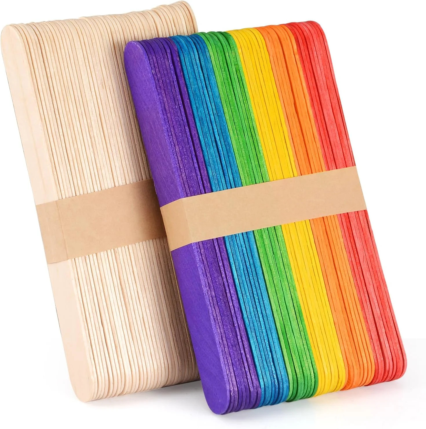 100 Piece Multicolor Jumbo Wooden Craft Sticks (6″ x 3/4″), Large Popsicle Stick