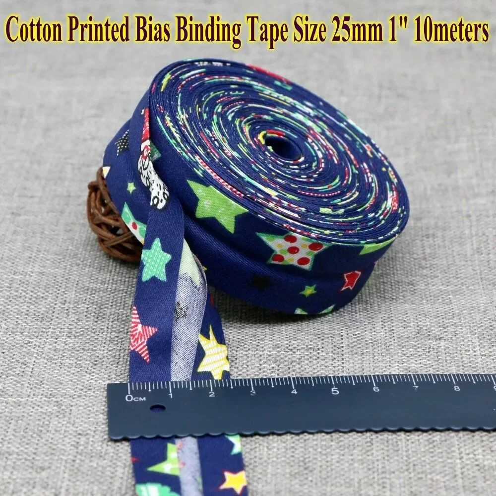 Fold Cotton Printed Bias Binding Tape 2.5cm 10M HandMaking DIY Ribbon Accessorie